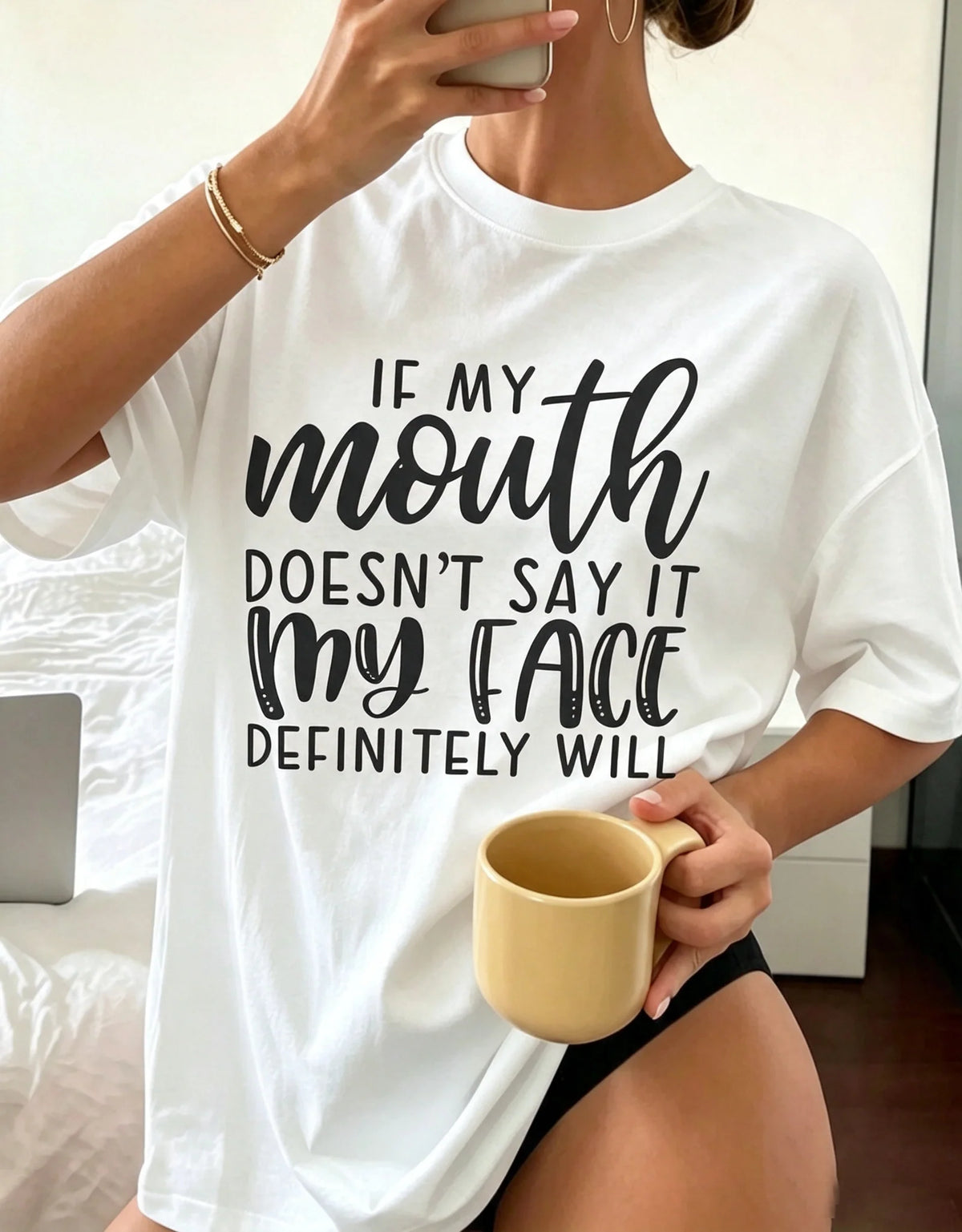 Mouth Doesn't Say It Face Will Oversized Cotton Tee
