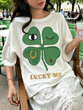 Lucky Me Clover Graphic Oversized Tee