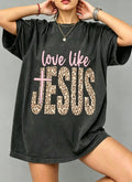 Love Like Jesus Leopard Graphic Oversized Cotton Tee